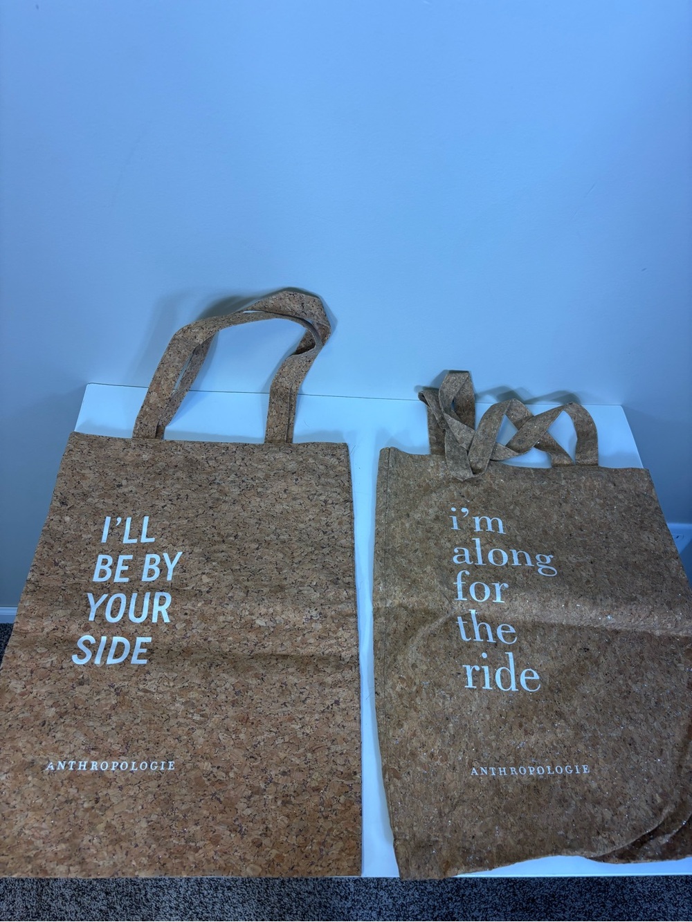 Anthropologie Cork Tote Bag - Brown with White Text 2 bags